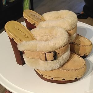 Stunning Ralph Lauren wooden heeled clogs